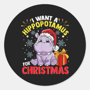 Sticker Rond Je veux un hippopotame pour Noël