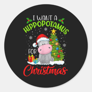 Sticker Rond Je veux un hippopotame pour Noël