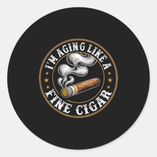 Sticker Rond Je vieillis comme un excellent cigare Rétro Drôle