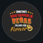 Sticker Rond Je viens de me marier à Las Vegas Mariage<br><div class="desc">Un design mariage enchanteur sur le thème de Las Vegas célébrant l'union de deux âmes,  capturant l'esprit d'amour,  d'aventure et d'excitation dans une ambiance vibrante et animée.</div>