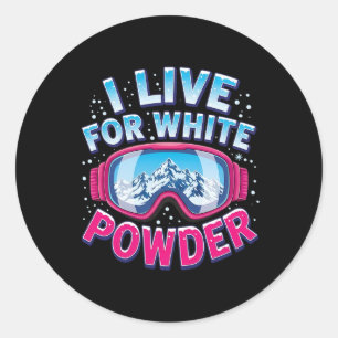 Sticker Rond Je vis pour le snowboard en poudre blanche cool