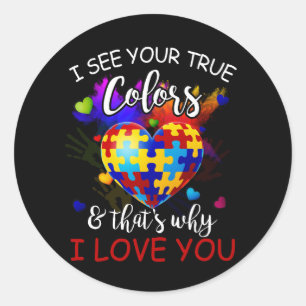 Sticker Rond Je vois vos vraies couleurs Puzzle World Autism Aw