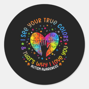 Sticker Rond Je vois vos vraies couleurs Puzzle World Autism Aw