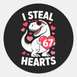 Sticker Rond Je vole 67 cœurs Drôle 67 Saint-Valentin Dinosaure
