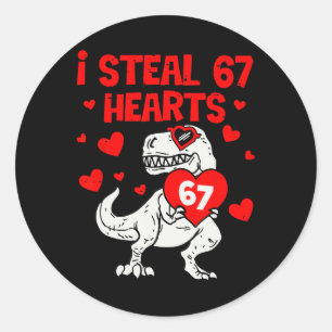 Sticker Rond Je vole 67 cœurs Six Sept Valentin Dinosaure 
