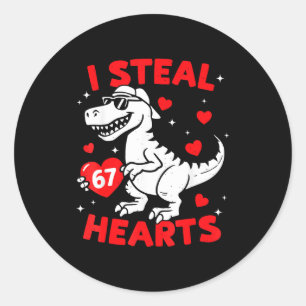 Sticker Rond Je vole 67 dinosaures du cœur pour garçons filles