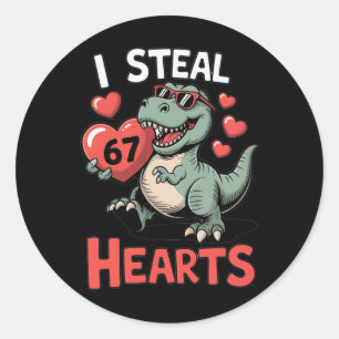 Sticker Rond Je vole des cœurs 67 Saint-Valentin 67 Meme 6 7 T-