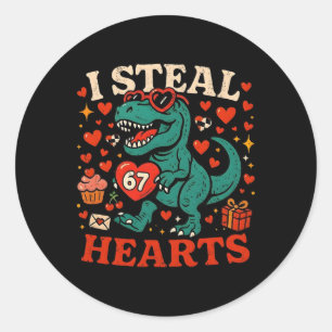 Sticker Rond Je vole des cœurs 67 T-rex de la Saint-Valentin dr