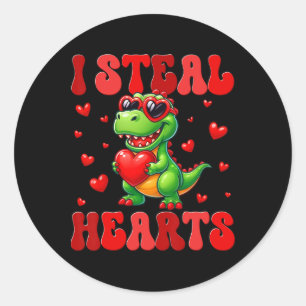 Sticker Rond Je vole des coeurs Mignon dinosaure coeur Saint Va