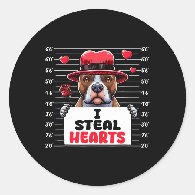 Sticker Rond Je vole des cœurs mignons propriétaire de Pit Bull (Devant)