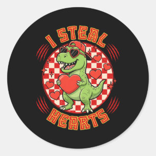 Sticker Rond Je vole des cœurs Rétro à carreaux Saint-Valentin