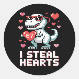 Sticker Rond Je vole des coeurs T Rex dinosaure drôle Saint Val