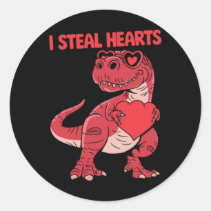 Sticker Rond Je vole des cœurs Trex Dinosaure Gles Saint Valent