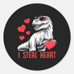 Sticker Rond Je vole le cœur T-rex dinosaure Saint-Valentin gar