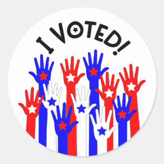 Sticker Rond Je voted ! Red blue stars voting