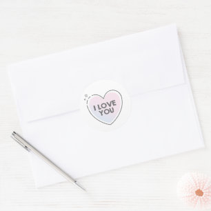 Sticker Rond Je vous aime texte dans un cadre cardiaque