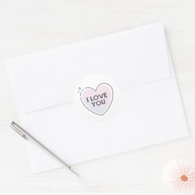 Sticker Rond Je vous aime texte dans un cadre cardiaque (Enveloppe)