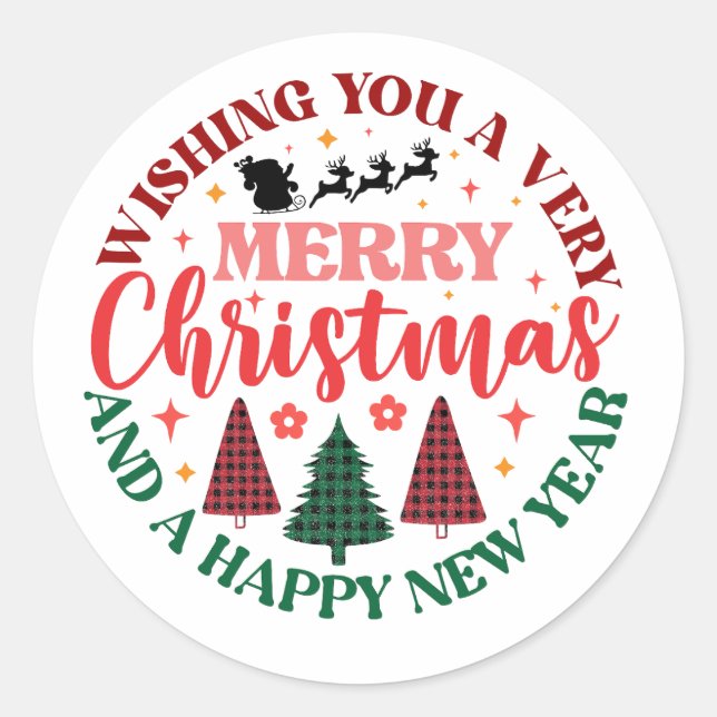 Sticker Rond Je vous souhaite un Joyeux Noël et une Bonne Année (Devant)