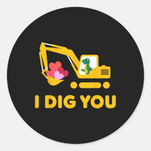 Sticker Rond Je vous trouve mignon Dino Excavatrice Enfants Sai