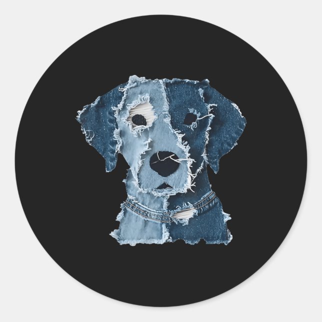 Sticker Rond Jean drôle rétro patch animal Chien  (Devant)