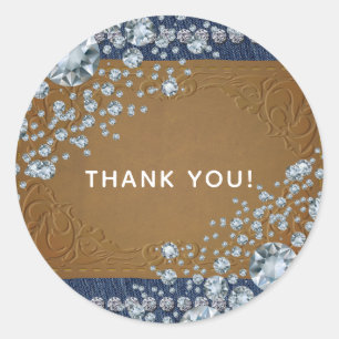 Sticker Rond Jean en cuir à paillettes Denim & Diamonds tendanc