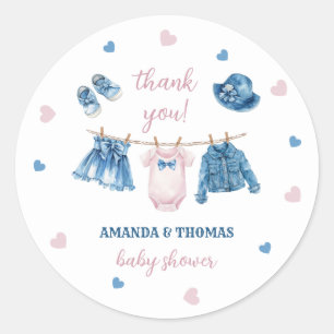 Sticker Rond Jean Girl Baby shower Merci