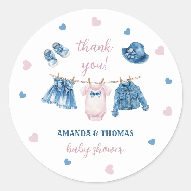 Sticker Rond Jean Girl Baby shower Merci (Devant)