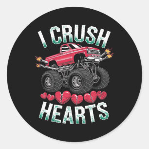 Sticker Rond J'écrase Coeurs Monster Truck Funny Valentines Day