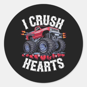 Sticker Rond J'écrase Coeurs Monster Truck Funny Valentines Day