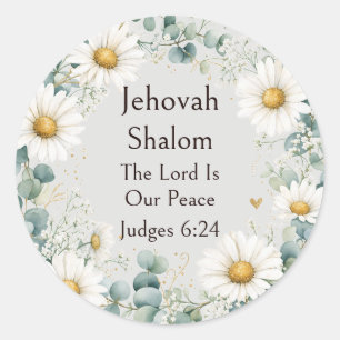 Sticker Rond Jehovah Shalom, Marguerites blanches Eucalyptus Ca