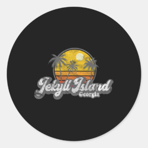 Sticker Rond Jekyll Island Ga 70's Rétro Pêche Bateau Plage