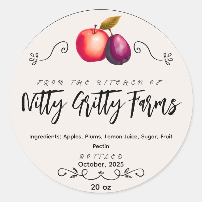 Sticker Rond Jelly de confiture de prune d'Apple préserver Étiq (Devant)