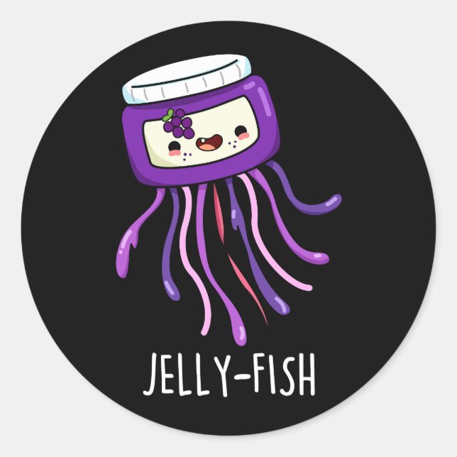 Sticker Rond Jelly-fish Drôle Jelly Jar Pun Dark BG (Devant)