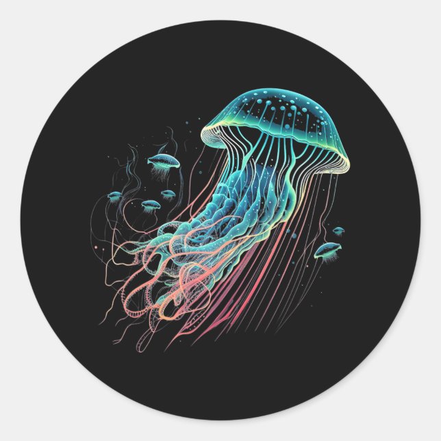 Sticker Rond Jellyfish Océan Animal Plongée Plongée Jelly Poiss (Devant)