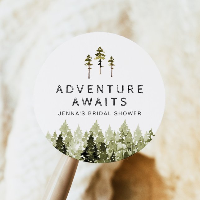 Sticker Rond JENNA Shower de mariage aquarelle rustique pin (Créateur téléchargé)