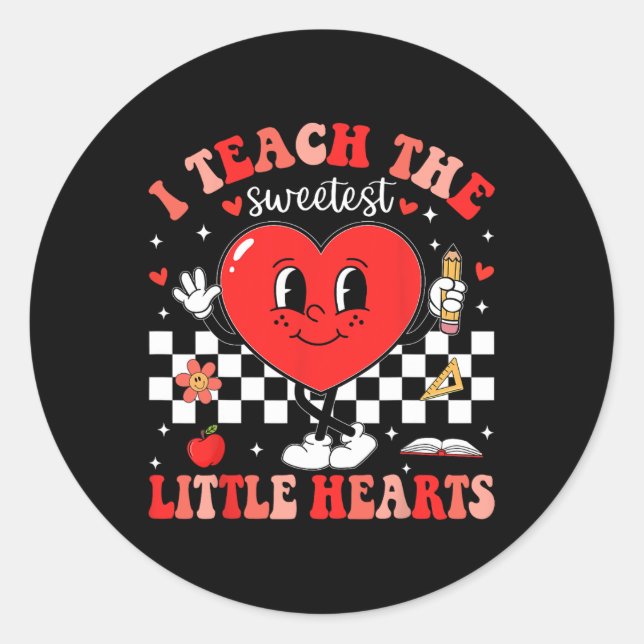Sticker Rond J'enseigne aux plus doux petits coeurs Professeur  (Devant)