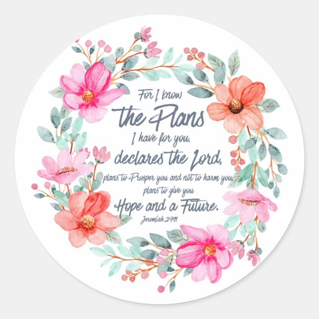 Sticker Rond Jeremiah 29:11 Car je connais les Plans Pink Flora (Devant)