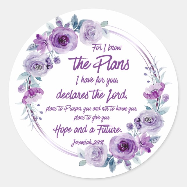 Sticker Rond Jeremiah 29:11 Car je connais les Plans Purple Flo (Devant)