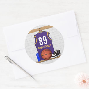 Sticker Rond Jersey de basket-ball personnalisé violet et or