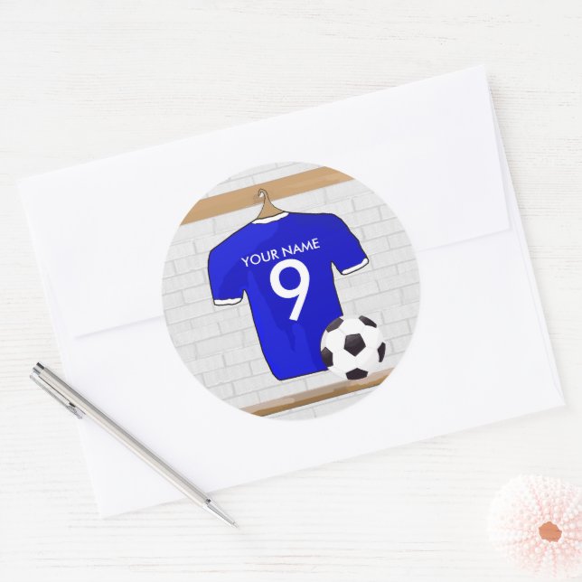Sticker Rond Jersey de football bleu blanc personnalisé (Enveloppe)