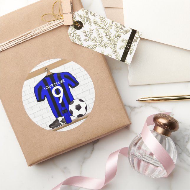Sticker Rond Jersey de football noir et bleu personnalisé (Cadeaux)