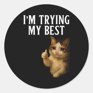 Sticker Rond J'essaie De Mon Mieux Mème De Chat Drôle Qui Pleur