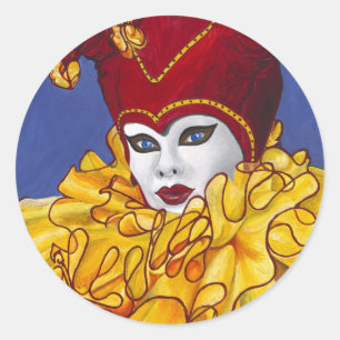 Sticker Rond Jester carnavaleux rouge et jaune