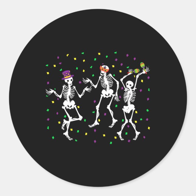 Sticker Rond Jester Skeleton Dancing Mardi Gras Bones Carnival (Devant)