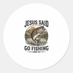 Sticker Rond Jésus a dit allez pêcher Vintage Bass Chrétien