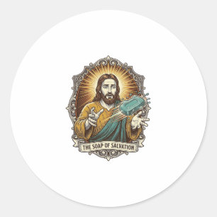 Sticker Rond Jésus a laissé tomber le savon glissant sous la do