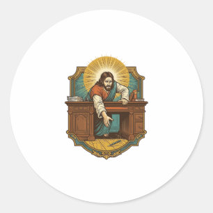 Sticker Rond Jésus a laissé tomber son stylo derrière un lourd