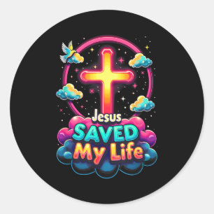 Sticker Rond Jésus a sauvé ma vie Croix Chrétiens Bible Religio