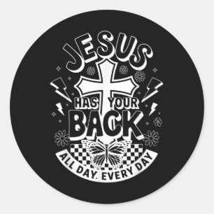 Sticker Rond Jésus A Ton Dos Super Retro Christian Men Wom