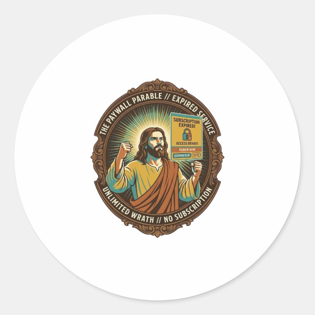 Sticker Rond Jésus Abonnement Logiciel Expiré Paywall Tech O (Devant)